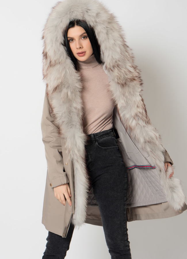 Женская парка с енотом модель № 18066 универмаг малина