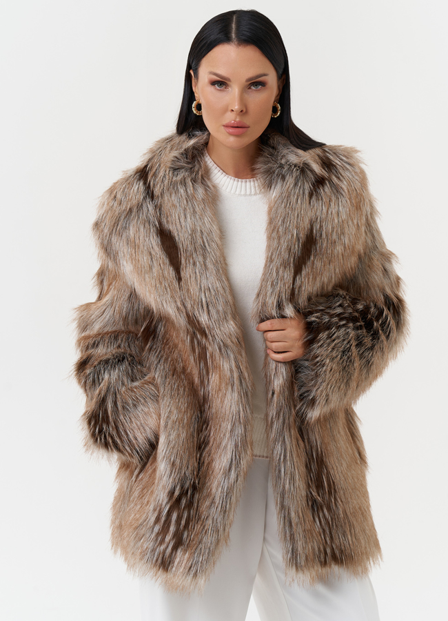 Шуба из эко меха под лису модель № 28684 универмаг малина