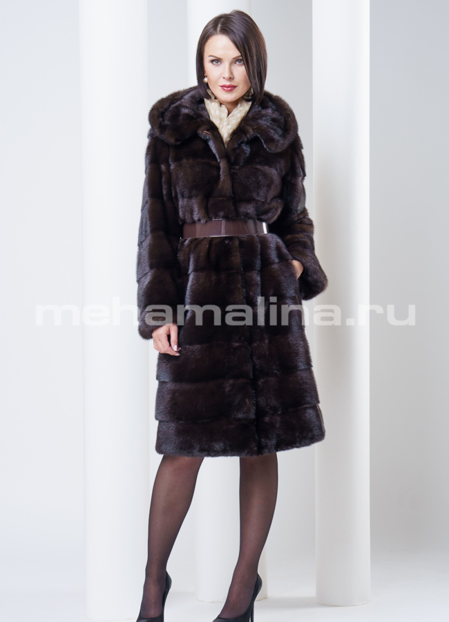Шуба норка поперечка с капюшоном модель № S-293 универмаг малина