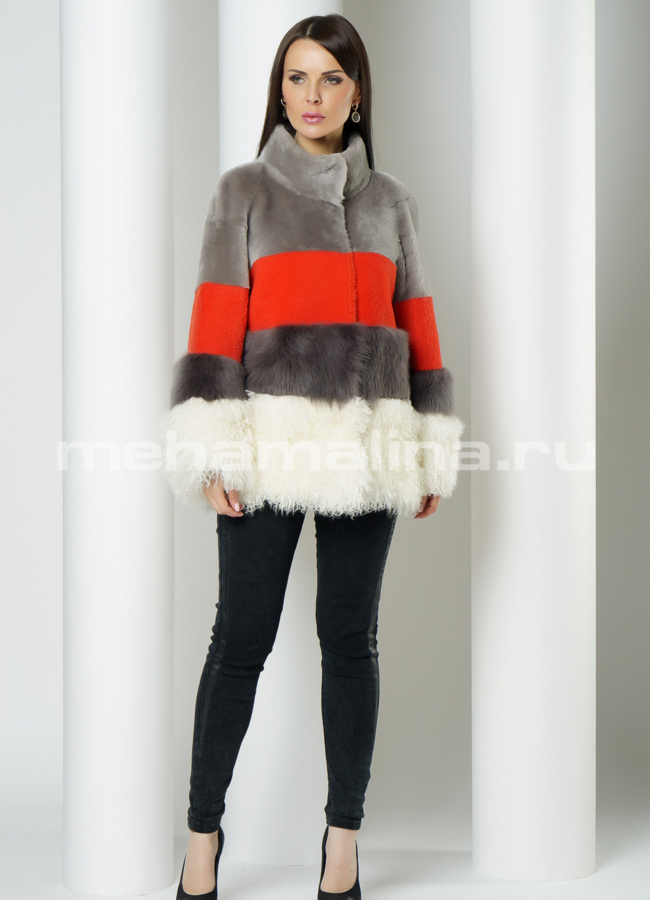 фото Дубленка со стойкой на кнопках модель № 3206