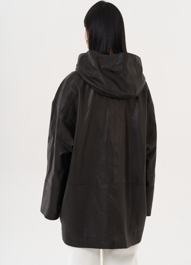 Удлиненная куртка из натуральной кожи с капюшоном модель № 27144 универмаг малина