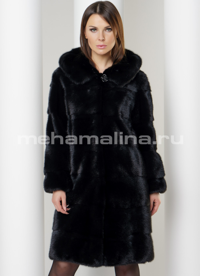 Норковая шуба поперечная модель № S-578 меха малина