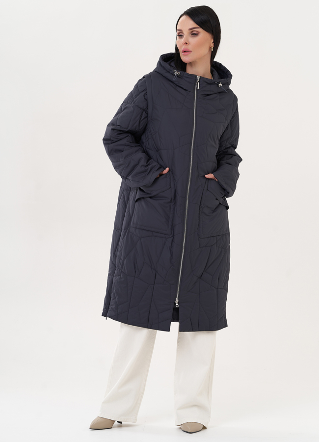 фото Стеганый пуховик с накладными карманами модель № 27010