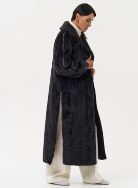 Длинная женская шуба из эко меха в цвете графит