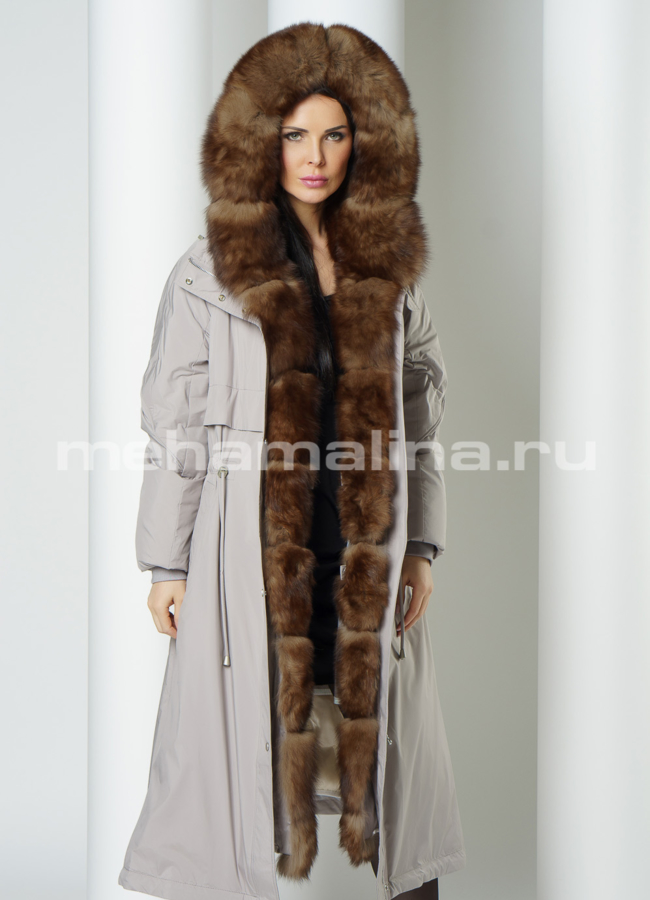 Удлиненная парка серого цвета модель № 12450 универмаг малина