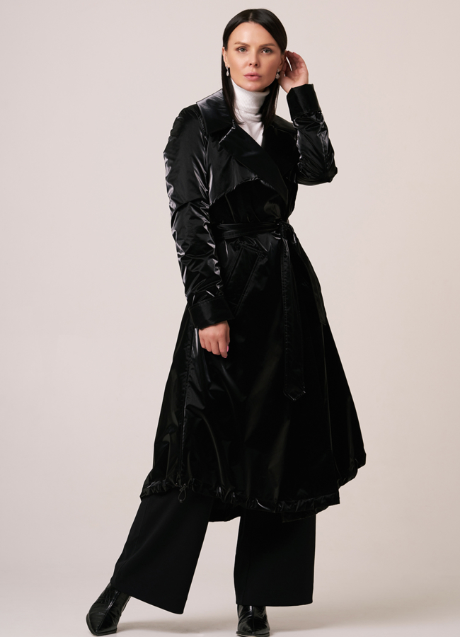 Плащ женский с английским воротником и поясом модель № 101 меха малина