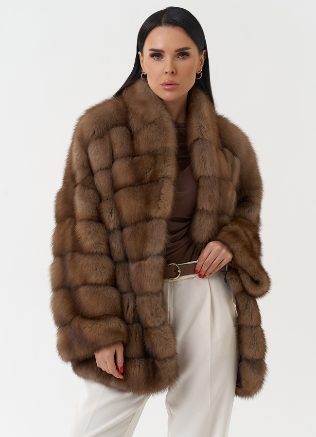 Шуба из куницы с воротником шаль модель № 30478 меха малина Шуба из куницы с воротником шаль модель № 30478 меха малина