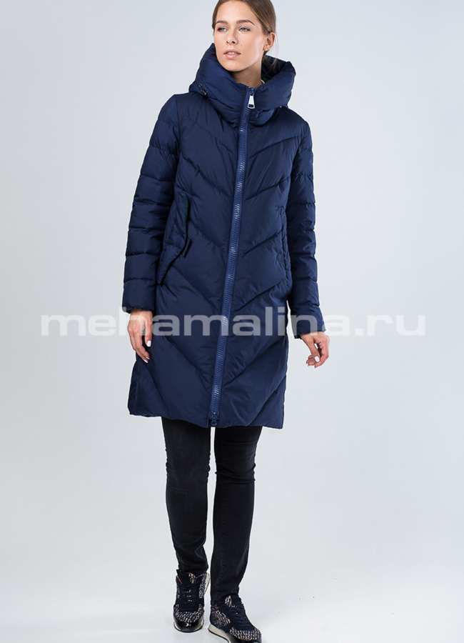 Пуховик зимний удлиненный модель № П-264 меха малина