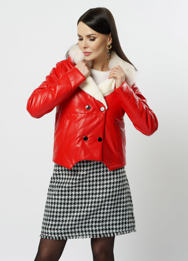 Куртка из искусственной кожи красного цвета модель № 20219 универмаг малина
