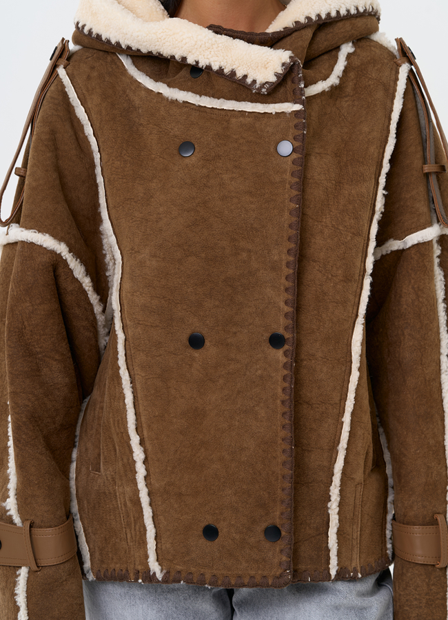 Натуральная дубленка в этническом стиле модель № 31362 в рассрочку