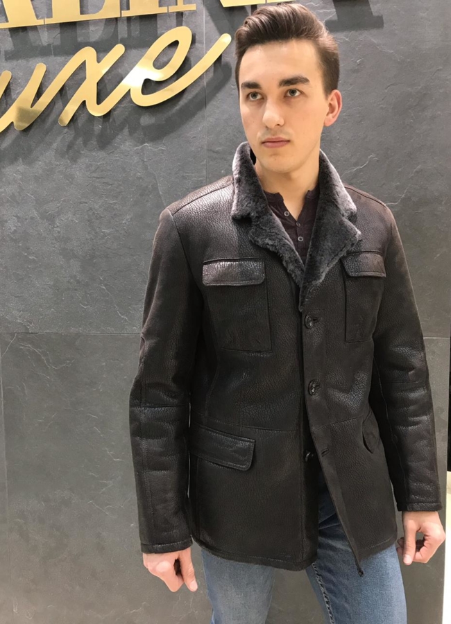 Дубленка мужская модель № Perre1010 меха малина