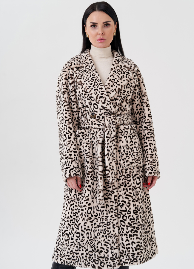 Женское пальто с английским воротником   модель № 24102 меха малина