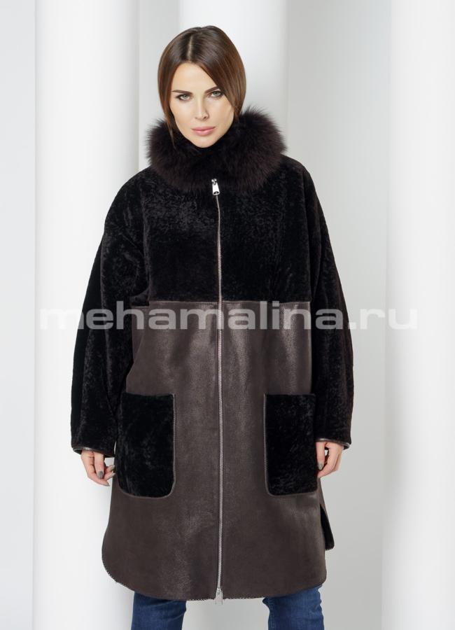 Дубленка OKSA модель № 7421 меха малина