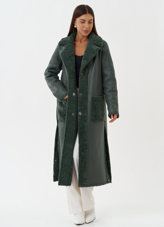 Двухсторонняя дубленка из эко кожи модель № 27778 универмаг малина