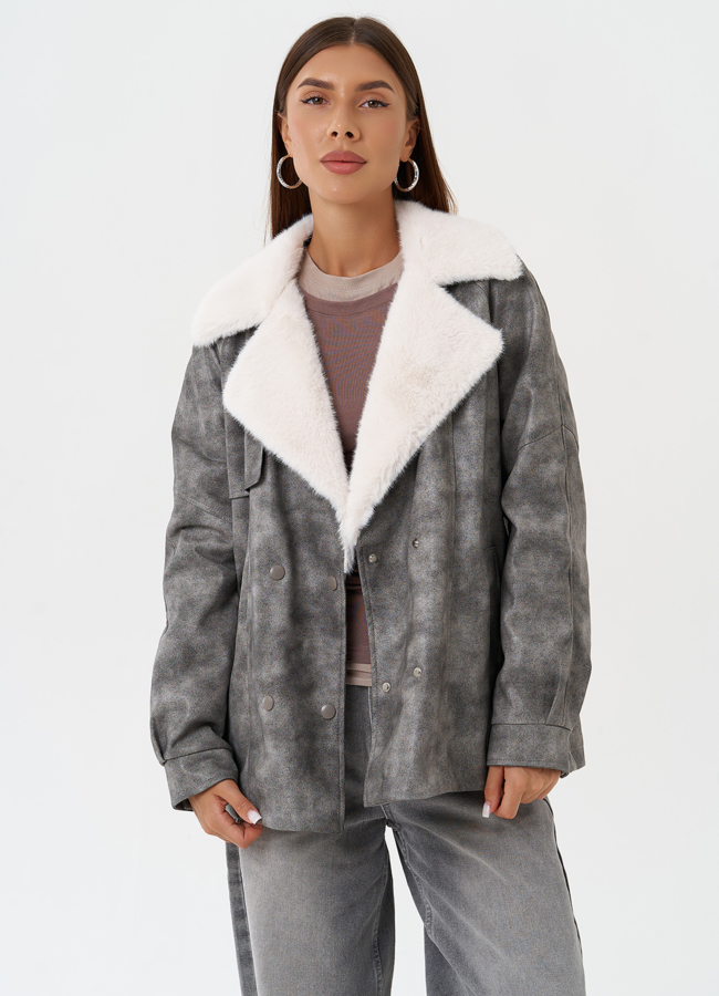 Жакет из эко кожи с отделкой эко мехом модель № 28308 универмаг малина