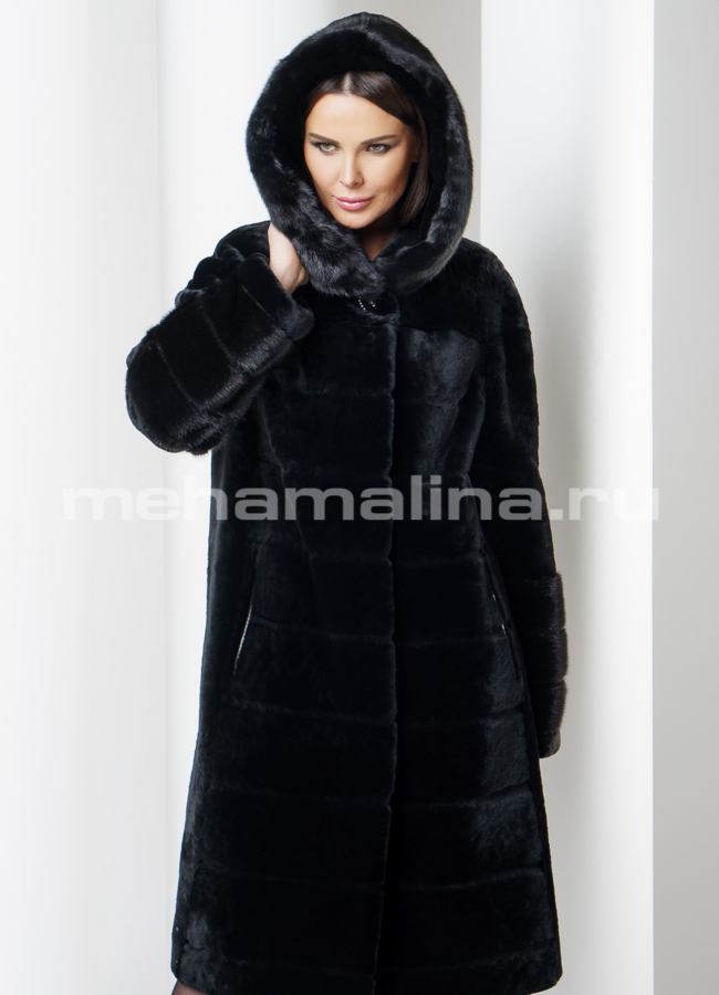 Шуба с капюшоном модель № S-560 в кредит