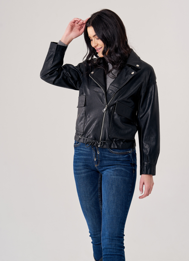 Куртка оверсайз из искусственной кожи модель № 20642 в рассрочку