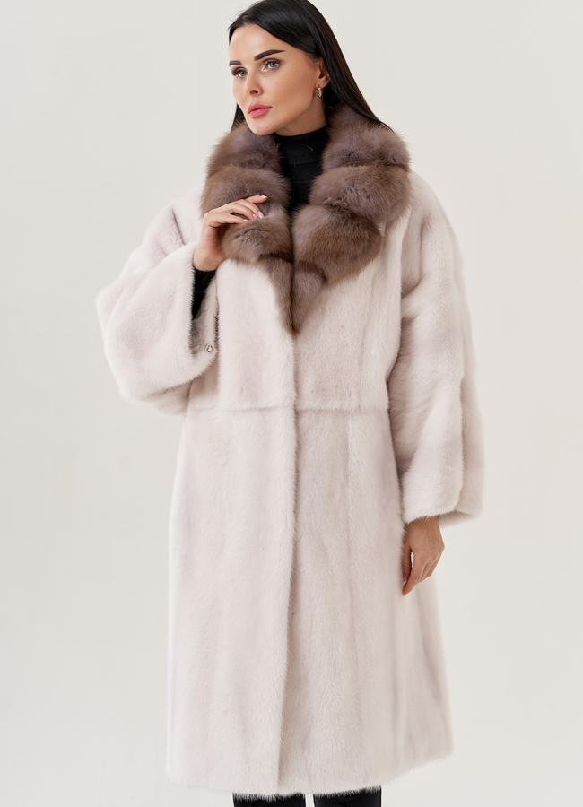 Норковая шуба с воротником из куницы  модель № 79228 в рассрочку