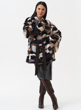 Шуба из меха норки с поясом