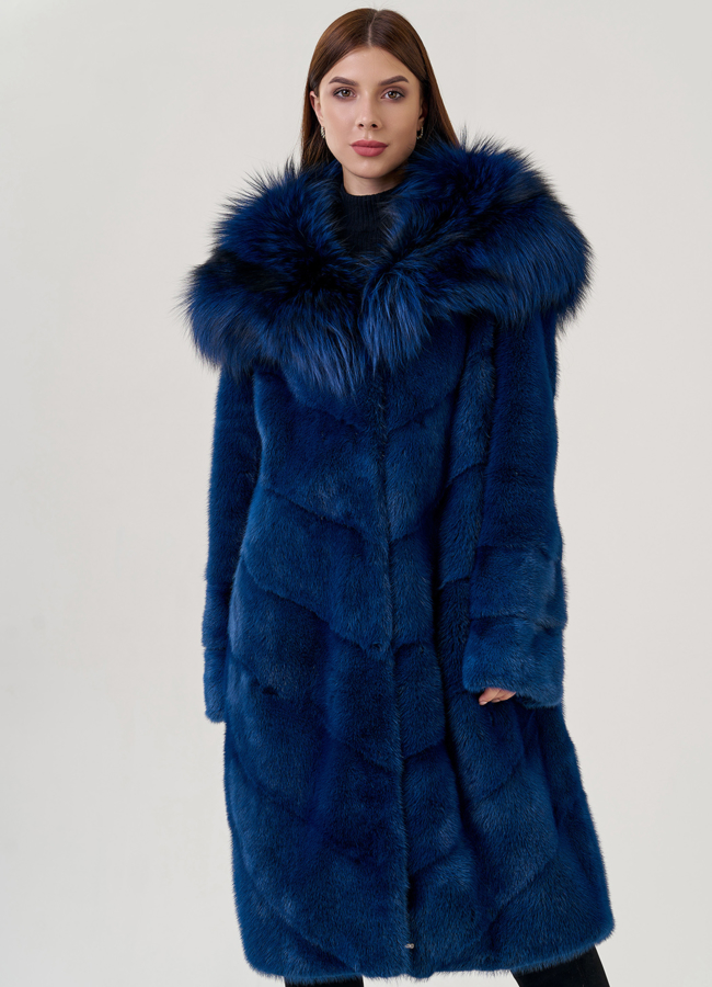 Шуба из норки синего цвета модель № 77068 универмаг малина