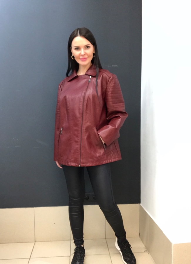 Куртка из эко кожи бордового цвета модель № 801 в кредит