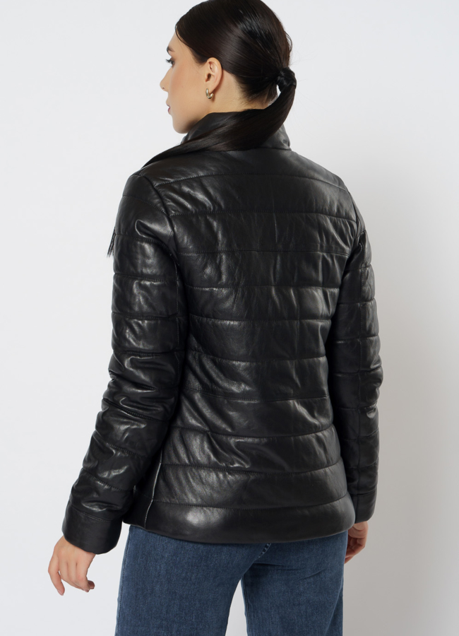 Утепленная кожаная куртка модель № 21605 в кредит