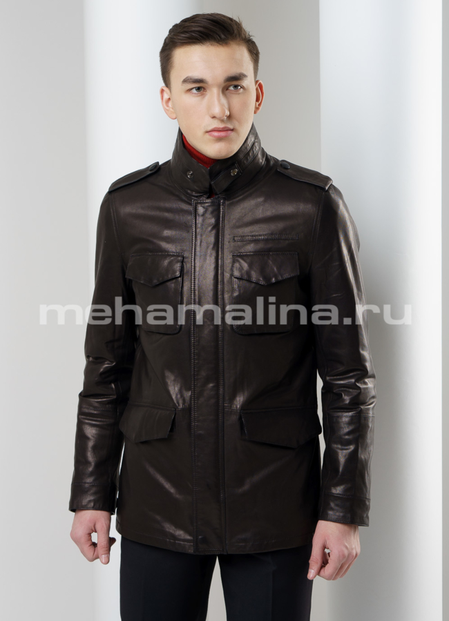 Куртка из кожи модель № KP-167 меха малина