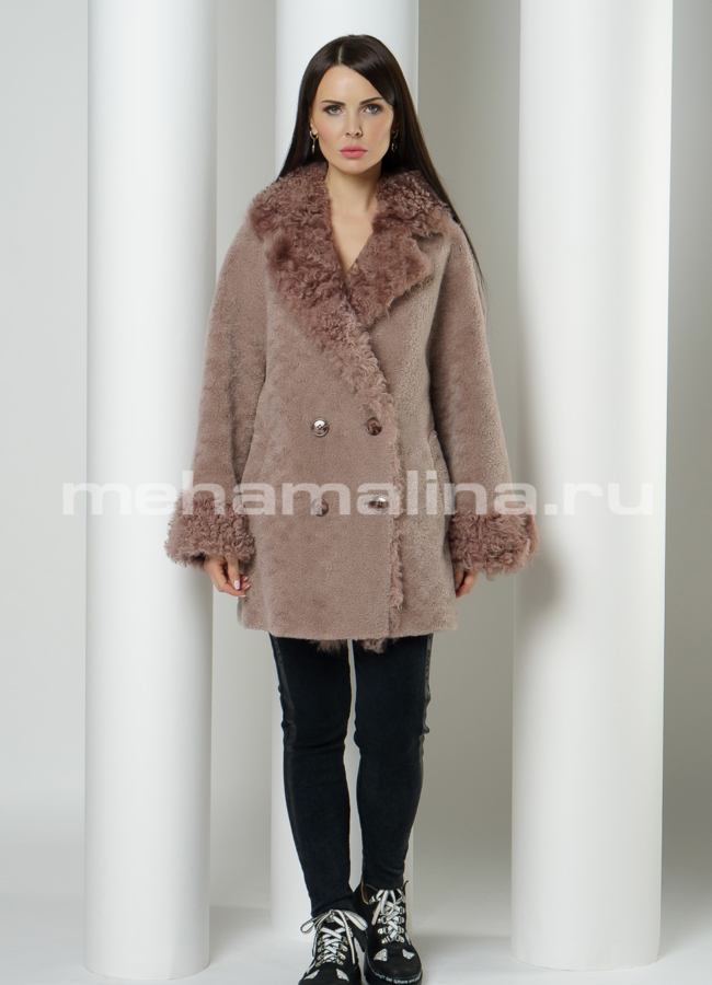 фото Меховое пальто на пуговицах с английским воротником модель № 8829