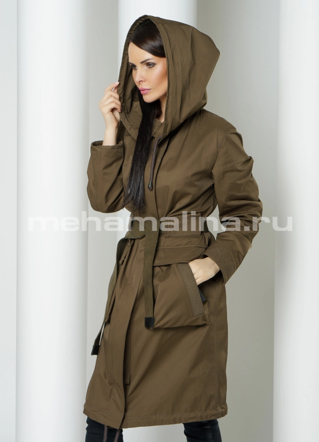 Меховая парка в цвете хаки, отделка фрост модель № 610 в рассрочку