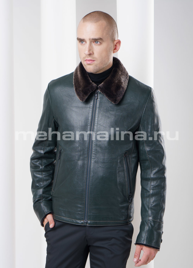 Мужская дубленка на молнии, цвет зеленый модель № DM-72 в рассрочку