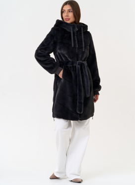 Женская шуба из эко меха с капюшоном