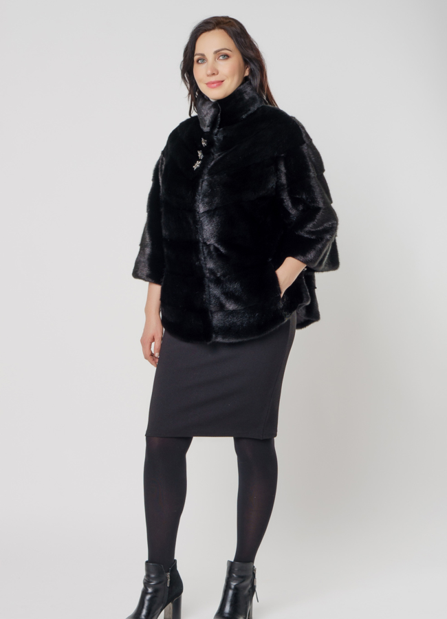 Укороченная шуба из черной норки модель № 38 универмаг малина