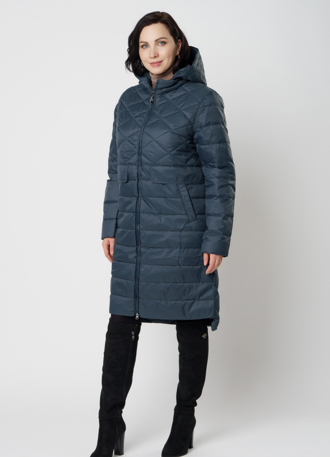 Женское демисезонное пальто зеленого цвета модель № 20596 в кредит