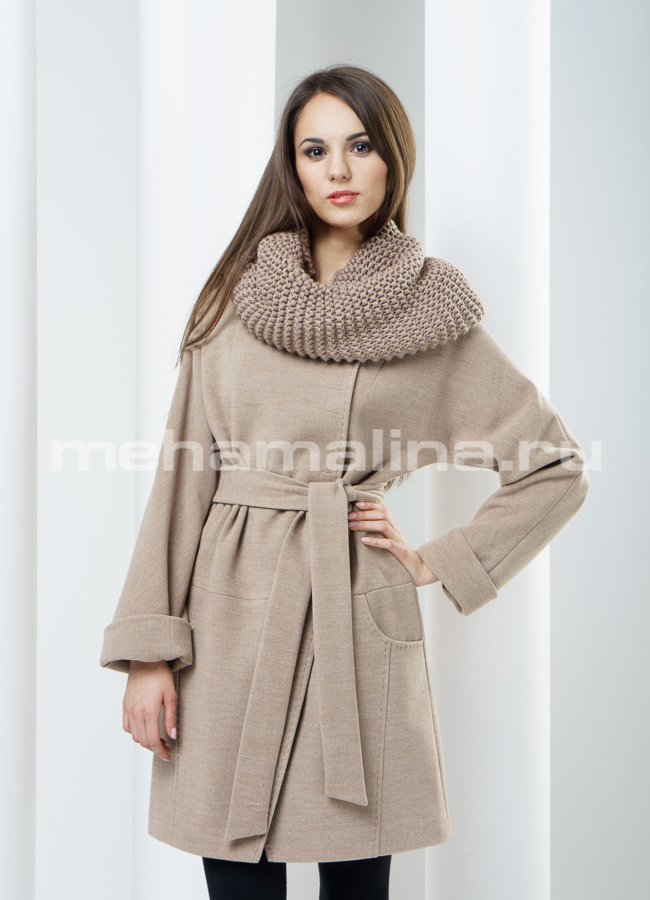 Пальто женское с декоративной строчкой модель № BP-13 меха малина