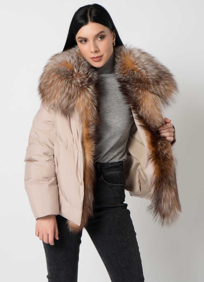 Куртка - пуховик бежевого цвета модель № 2265 универмаг малина