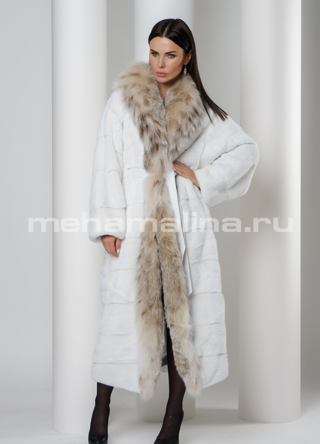 Белая норковая шуба  модель № S-719 универмаг малина