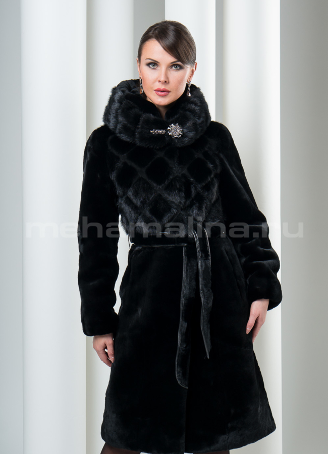 Шуба мутон с норкой модель № S-109 в рассрочку