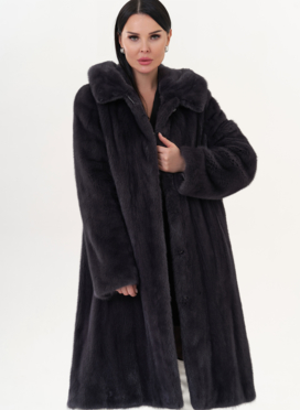 Шуба из норки классическая с капюшоном цвете графит