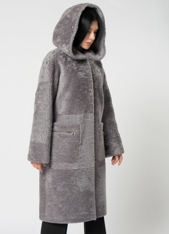 Шуба из овчины с капюшоном модель № 1506 универмаг малина