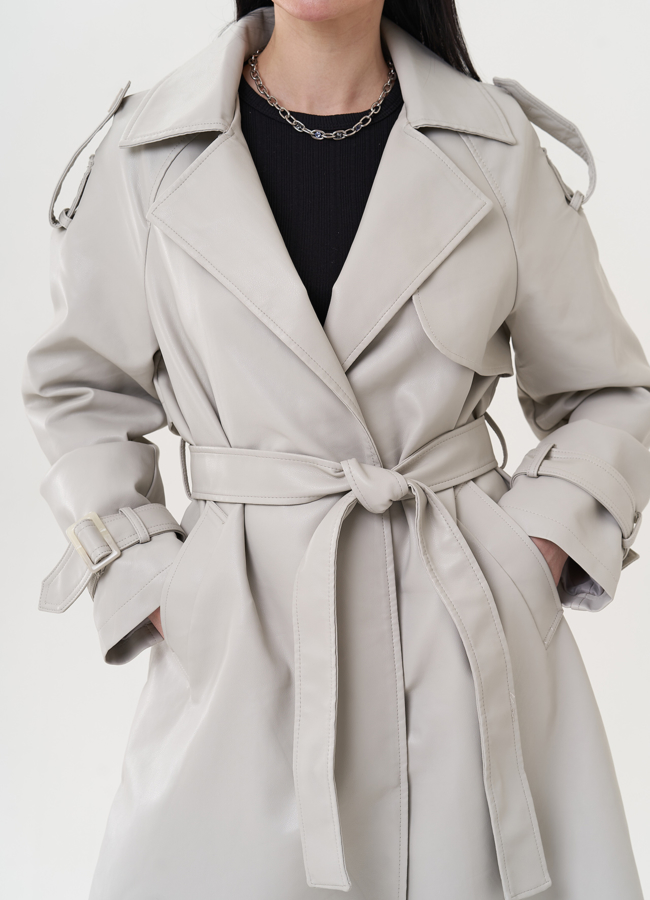 Тренч из эко кожи серого цвета модель № 26738 универмаг малина