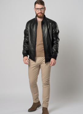 Мужская кожаная куртка на молнии