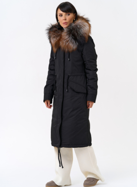 Женская парка с капюшоном из меха чернобурой лисы