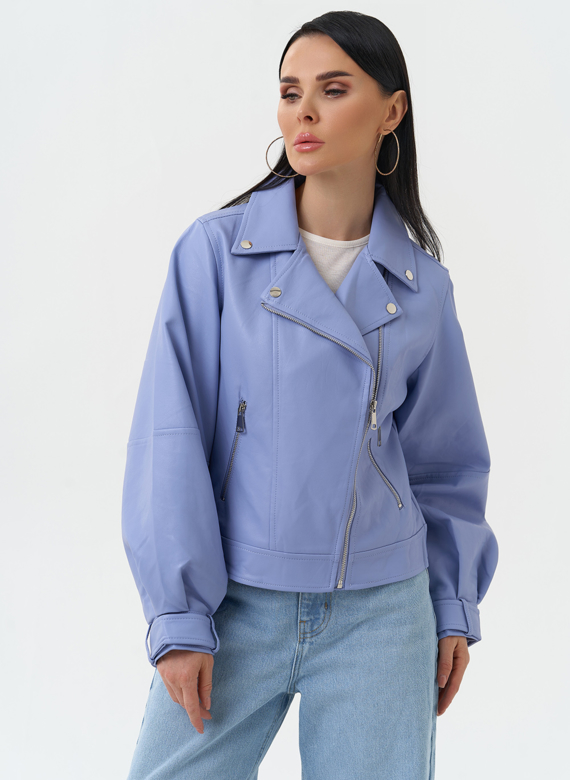 Куртка косуха из эко кожи голубого цвета