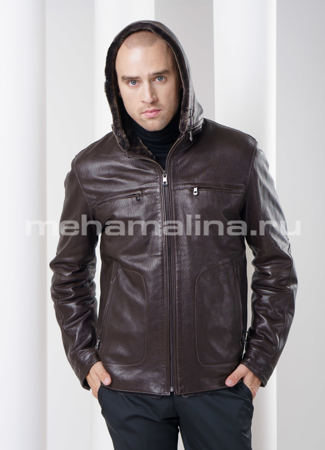 Дубленка с капюшоном, цвет коричневый модель № DM-76 в кредит