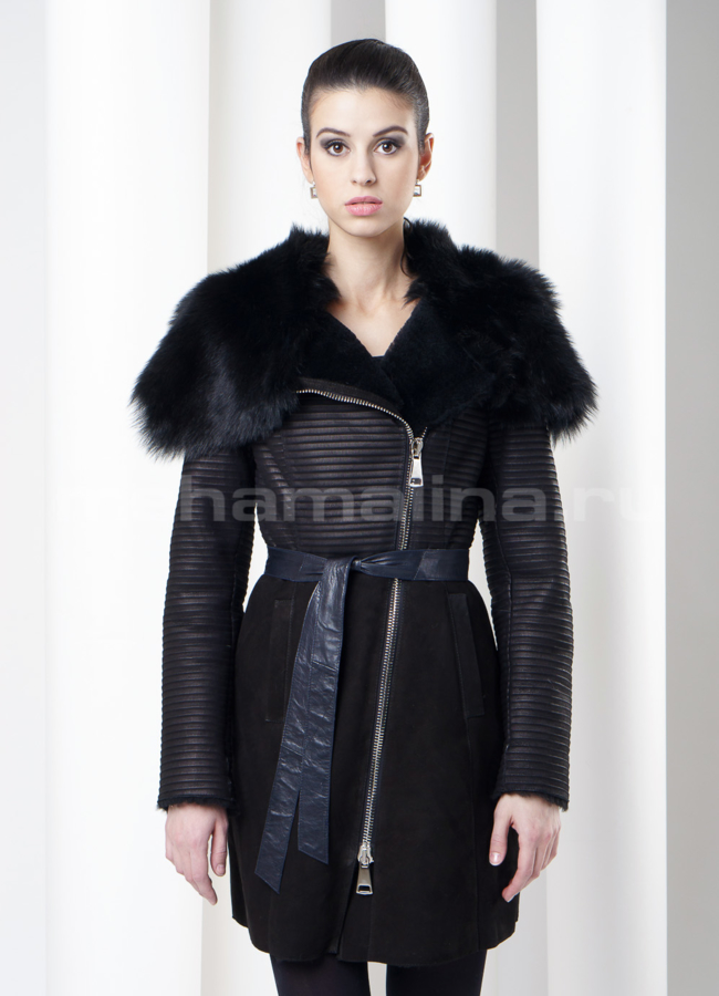 Дубленка с французской молнией, цвет черный модель № D-108 в кредит