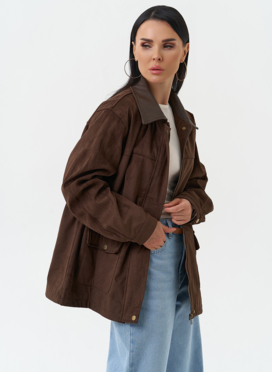 Женская парка из эко замши коричневого цвета