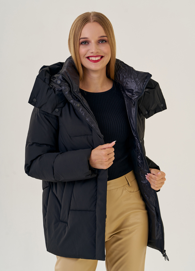 Куртка женская черного цвета с капюшоном модель № 23169 универмаг малина