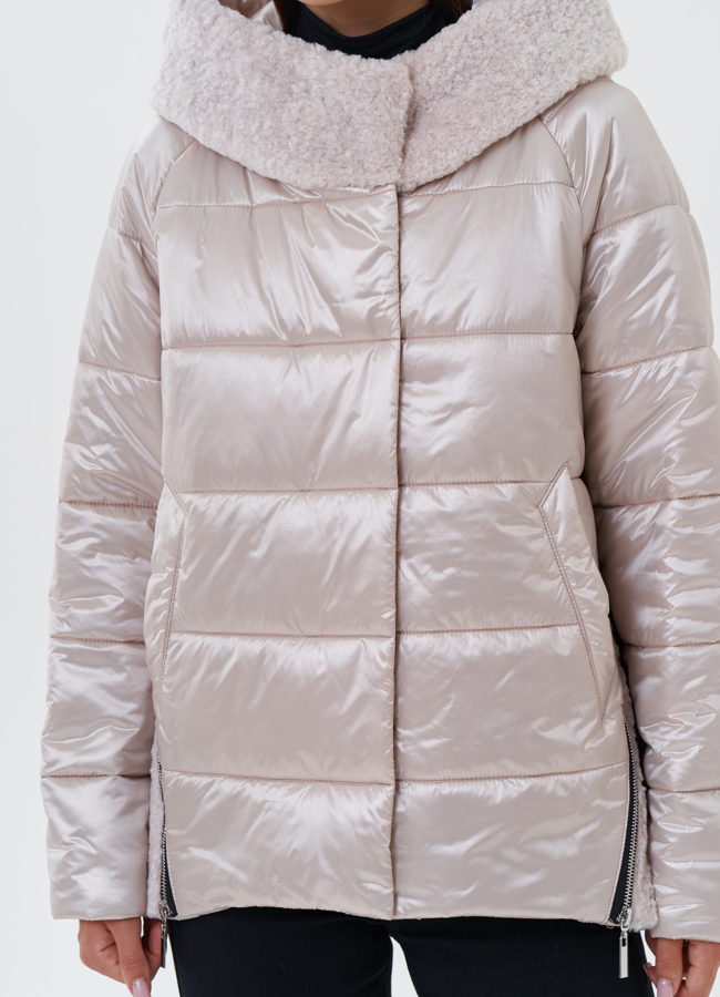 Комбинированный пуховик с капюшоном модель № 27655 универмаг малина