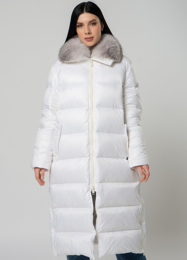 Пуховик женский с меховой отделкой  модель № 22167 меха малина