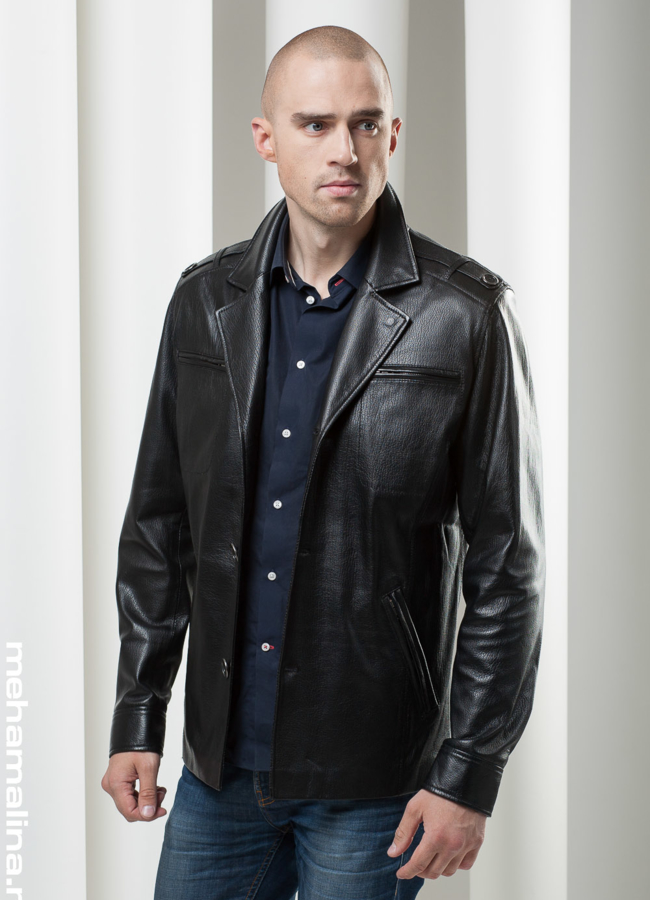 фото Кожаная куртка с английским воротником модель № KP-57